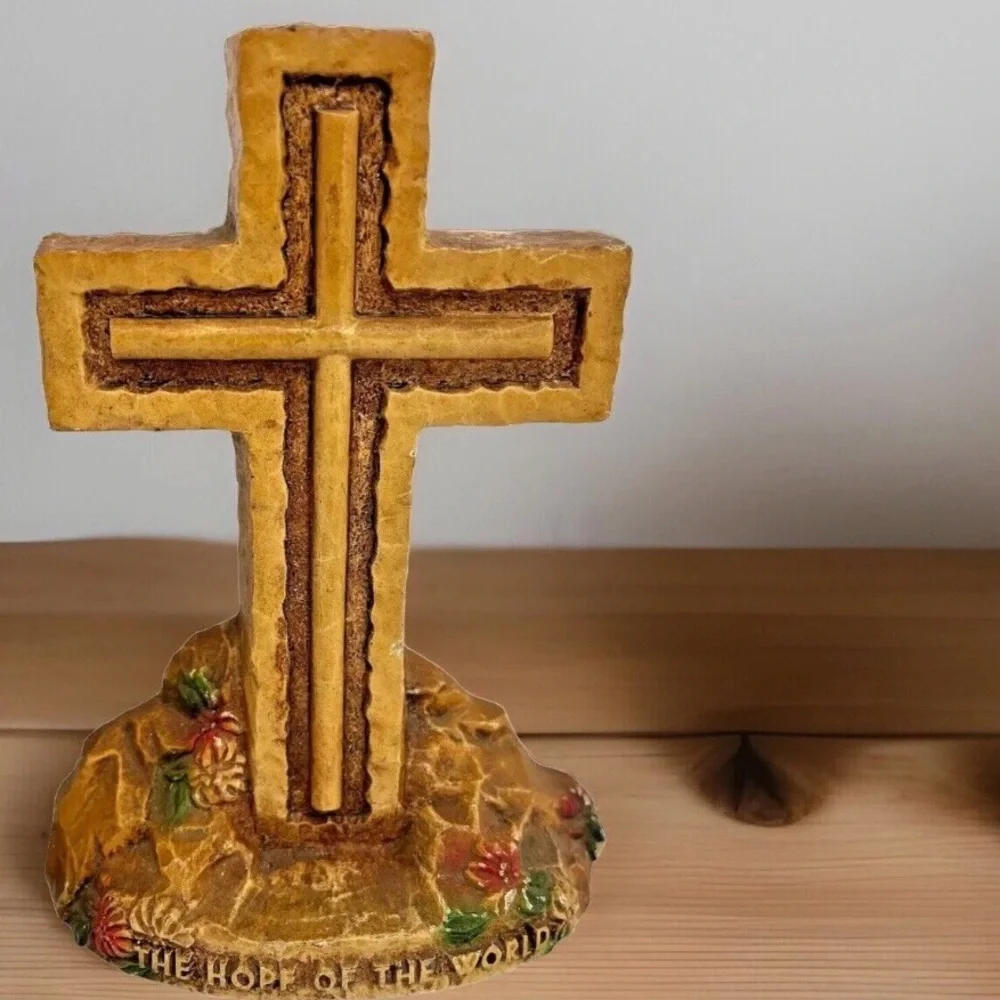 Cross Bookends OOAK Boho Rustic Cottage Jesus Religious Hope Of The World  Vtg